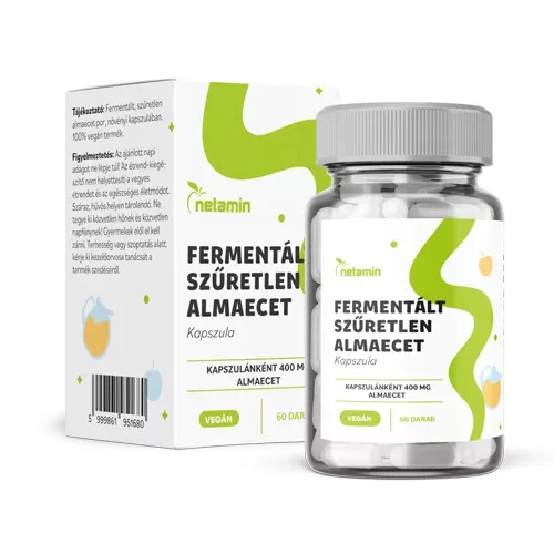 Netamin Fermentált Szűretlen Almaecet kapszula 400 mg 60x - Bio és natúr étrendkiegészítők