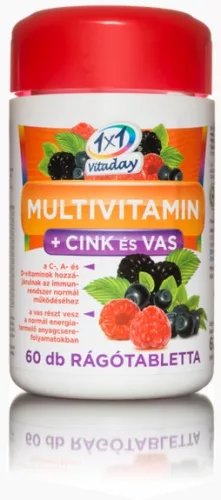 1x1 vitaday multivitamin+cink+vas rágótabletta 60 db - Bio és natúr étrendkiegészítők