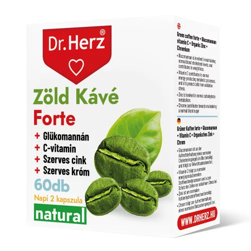 DR Herz Zöld Kávé Forte + C-vitamin+Glükomannán 60 db kapszula - Bio és natúr étrendkiegészítők
