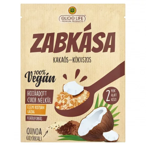 Oligolife vegán zabkása kakaó kókusz édesítőszerekkel 65 g - Bio és natúr élelmiszerek
