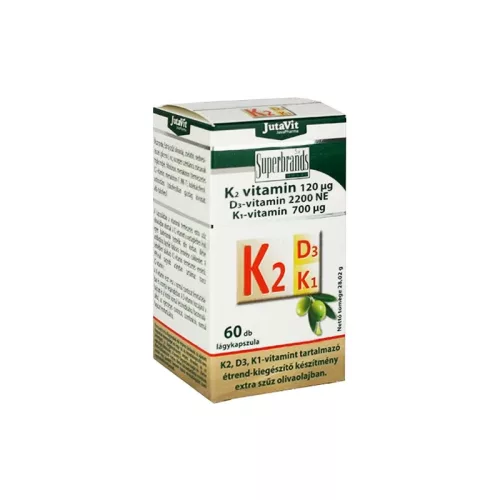 Jutavit K2 (120µg) + D3 (2200NE) + K1 (700µg) vitamin lágyzselatin kapszula 60 db - Bio és natúr étrendkiegészítők