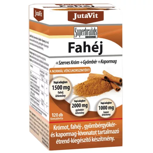 Jutavit fahéj+szerves króm+gyömbér+kapormag flmtabletta 120 db - Bio és natúr étrendkiegészítők