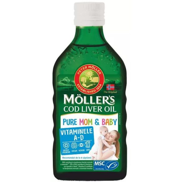 Möllers omega-3 halolaj étrend-kiegészítő a- és d-vitaminnal mom and baby 250 ml