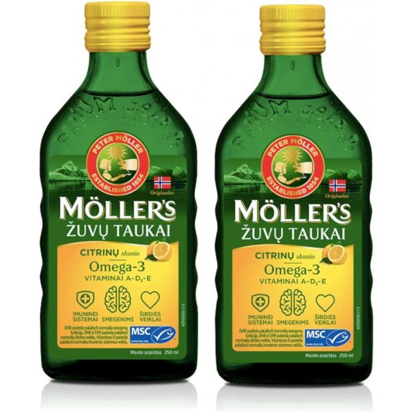 Möllers omega-3 halolaj étrend-kiegészítő a, d és e-vitaminnal, citrom ízesítéssel 250 ml