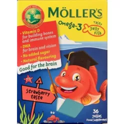 Möllers omega-3 halacska gumivitamin étrend-kiegészítő gyerekeknek d-vitaminnal, eper ízesítéssel 36 db - Bio és natúr étrendkiegészítők