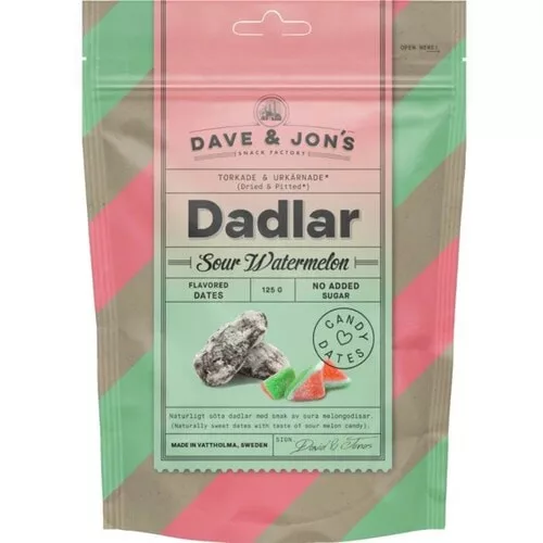 Dave & Jon's dates sour watermelon mag nélküli ízesített datolya görögdinnye ízben, hozzáadott cukor nélkül 125 g