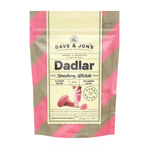 Dave & Jon's dates strawberry milkshake mag nélküli ízesített datolya epres shake ízben, hozzáadott cukor nélkül 125 g
