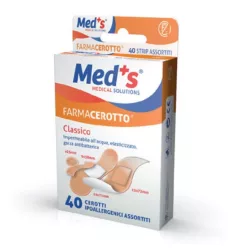 MED'S FARMACEROTTO Poliuretán elasztikus hypoallergén légáteresztő sebtapasz Kiszerelés: 40db vegyes tapasz  Méretek: ?25mm, 9x38mm, 19x72mm, 25x72mm 40db - Bio és natúr kozmetikumok