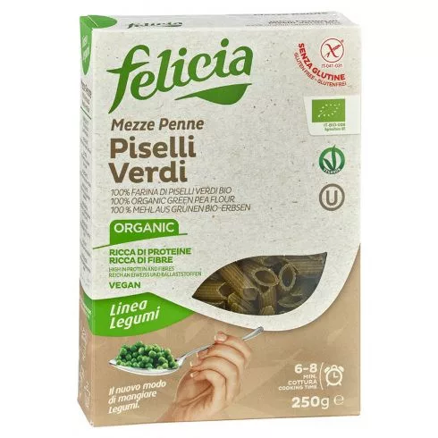 Felicia Bio zöldborsó mezze penne gluténmentes tészta 250 g   Új termék - Bio és natúr élelmiszerek