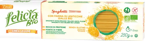 Felicia Bio Sárga lencse spagetti gluténmentes tészta 250 g - Bio és natúr élelmiszerek