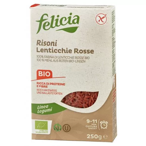 Felicia Bio vörös lencse risoni gluténmentes tészta 250 g  Új termék - Bio és natúr élelmiszerek