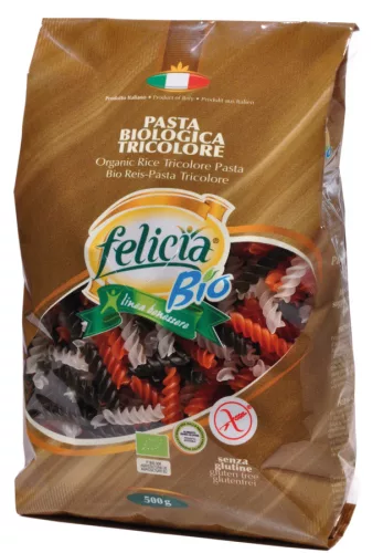 Felicia bio gluténmentes tészta rizs fussili trikolor 500 g - Bio és natúr élelmiszerek