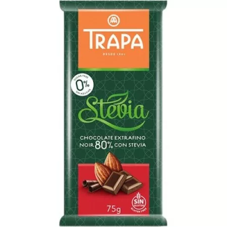 Trapa Stevia táblás Noir 80% étcsokoládé 75 g - Bio és natúr élelmiszerek