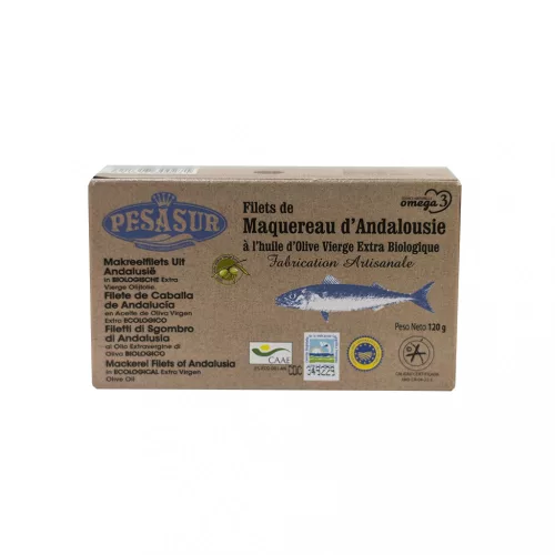 Makréla filé oliva olajban dobozban 120 g - Bio és natúr élelmiszerek
