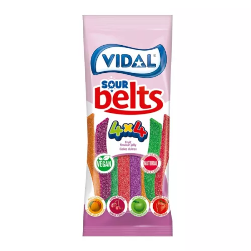Vidal gumicukor sour belts 4 íz x 4 szín 90 g