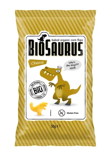 BioSaurus Bio Kukorica Snack - sajt 50 g  Új termék - Bio és natúr élelmiszerek