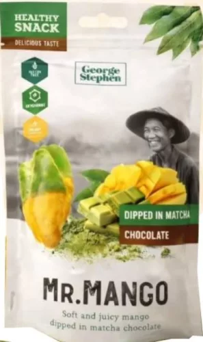 George & Stephen mr. mango prémium aszalt mangó szelet matchás csokival bevonva 3x20g 60 g – Aszalvány