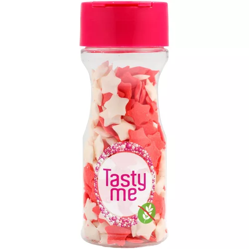 Tasty Me gluténmentes cukor tortadekor mix piros-fehér csillagok 45 g – Sütési segédanyag