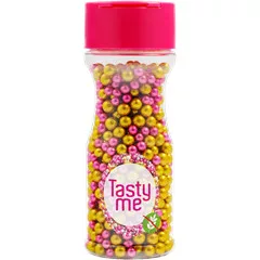 Tasty Me gluténmentes metallic pearls tortadekor mix pink-arany 4mm 70 g – Sütési segédanyag