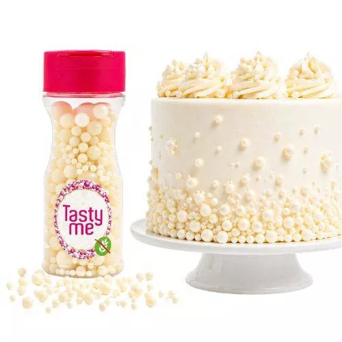 Tasty Me gluténmentes cukorgyöngy tortadekor mix fehér 70 g – Sütési segédanyag