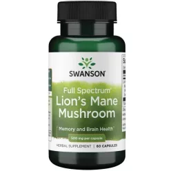 SWANSON  LION'S MANE MUSHROOM Süngomba kivonat 500 mg/60 db - Bio és natúr étrendkiegészítők