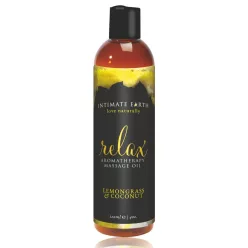 Intimate Earth Relax - nyugtató masszázsolaj - citromfű-kókusz (120 ml) - Bio és natúr intim termékek