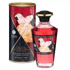 Shunga - melegítő hatású masszázsolaj - pezsgő-eper (100ml) - Bio és natúr intim termékek