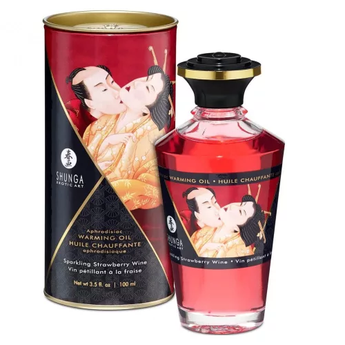 Shunga - melegítő hatású masszázsolaj - pezsgő-eper (100ml) - Bio és natúr intim termékek