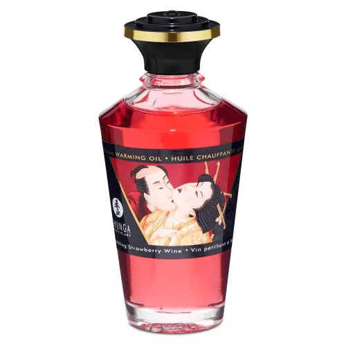 Shunga - melegítő hatású masszázsolaj - pezsgő-eper (100ml) - Bio és natúr intim termékek