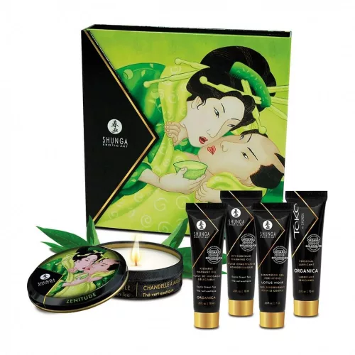 SHUNGA Geisha - zöld teás síkosító, masszázsolaj és gyertya szett (5 részes) - - Bio és natúr intim termékek