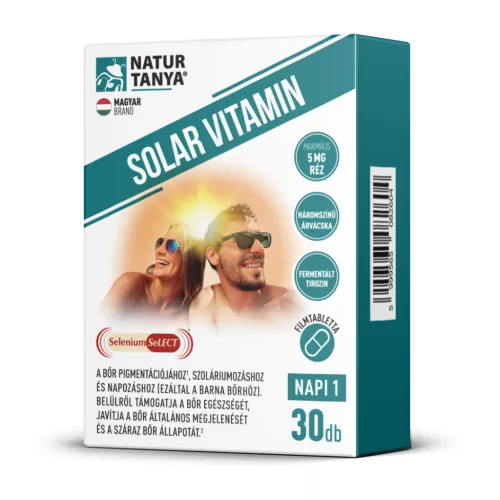 Natur Tanya® SOLAR VITAMIN – Napozóvitamin a bőr egészségéhez, napérzékenység esetén, és napozás vagy szolárium mellett a barna bőrért - Bio és natúr étrendkiegészítők
