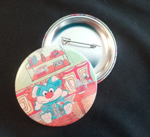 Retro nyuszi kitűző 56 mm - egyedileg rajzolt illusztráció alapján - 1 db