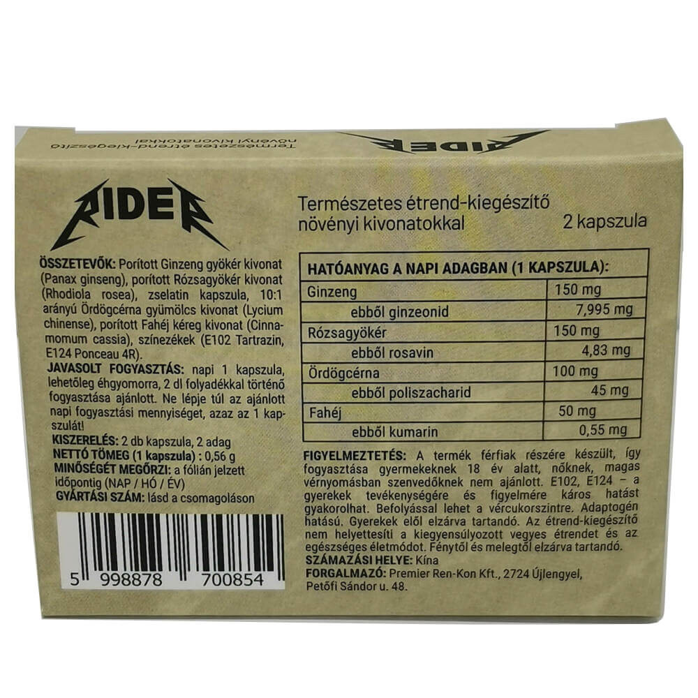 Rider - természetes étrend-kiegészítő férfiaknak (2db) termék 2. képe