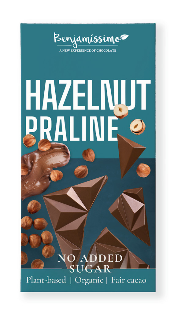 Benjamissimo bio vegán csokoládé mogyorós pralinéval hozzáadott cukor nélkül édesítőszerrel 60 g
