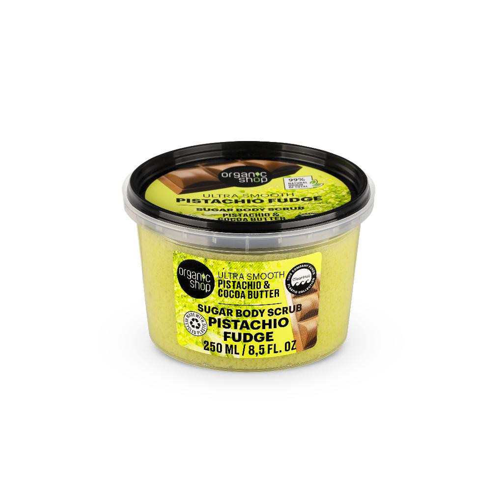 Organic Shop “Pisztáciakaramell” Kisimító testradír pisztáciával és kakaóvajjal