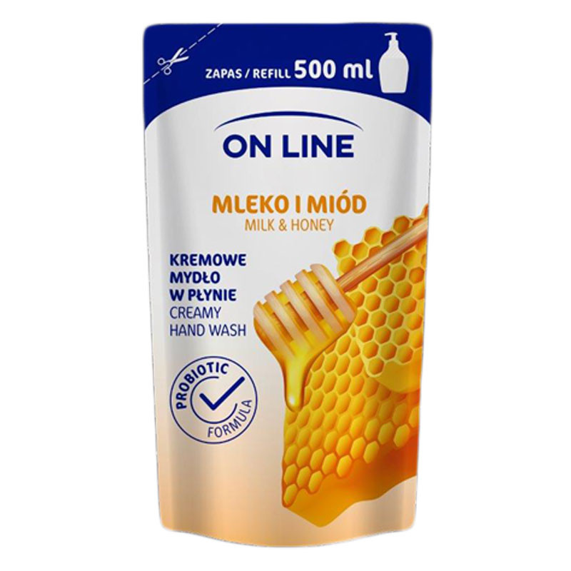 On Line Folyékony Krémszappan Utántöltő Tej &amp; Méz 500Ml akciós termékkép 1