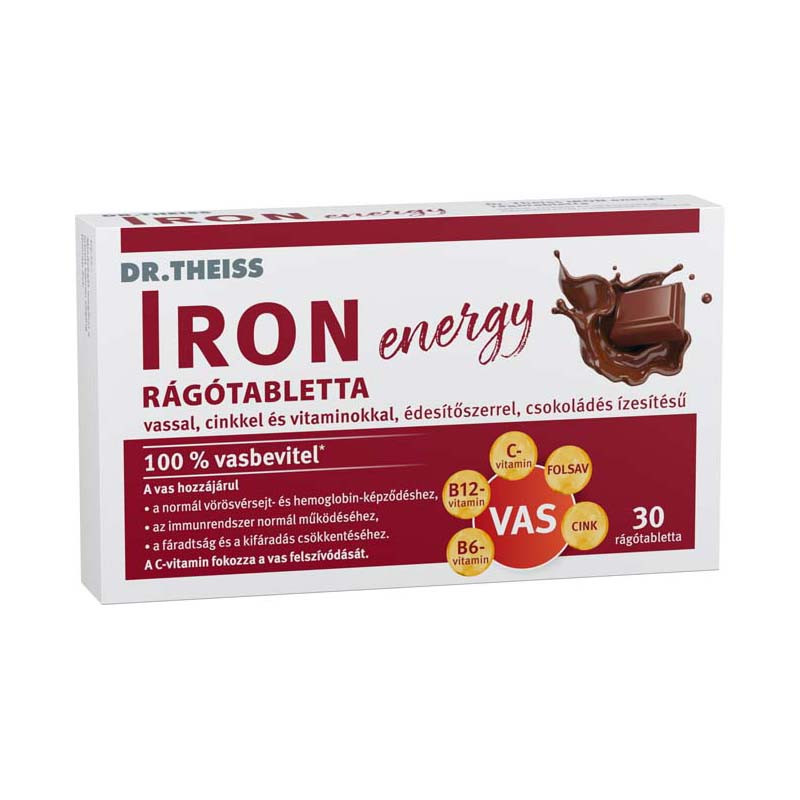 Dr.Theiss iron energy rágótabletta vassal, cinkkel és vitaminokkal csokoládé ízben 30 db