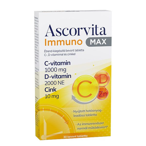 Ascorvita immuno max étrend-kiegészítő bevont tabletta c-, d-vitaminnal és cinkkel 30 db