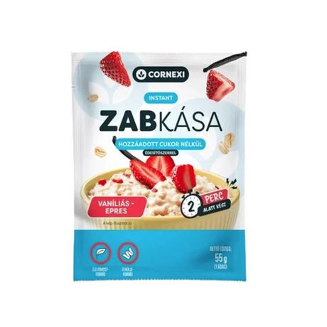 Cornexi zabkása vanília ízű, eper darabokkal, hozzáadott cukor nélkül édesítőszerekkel 55 g