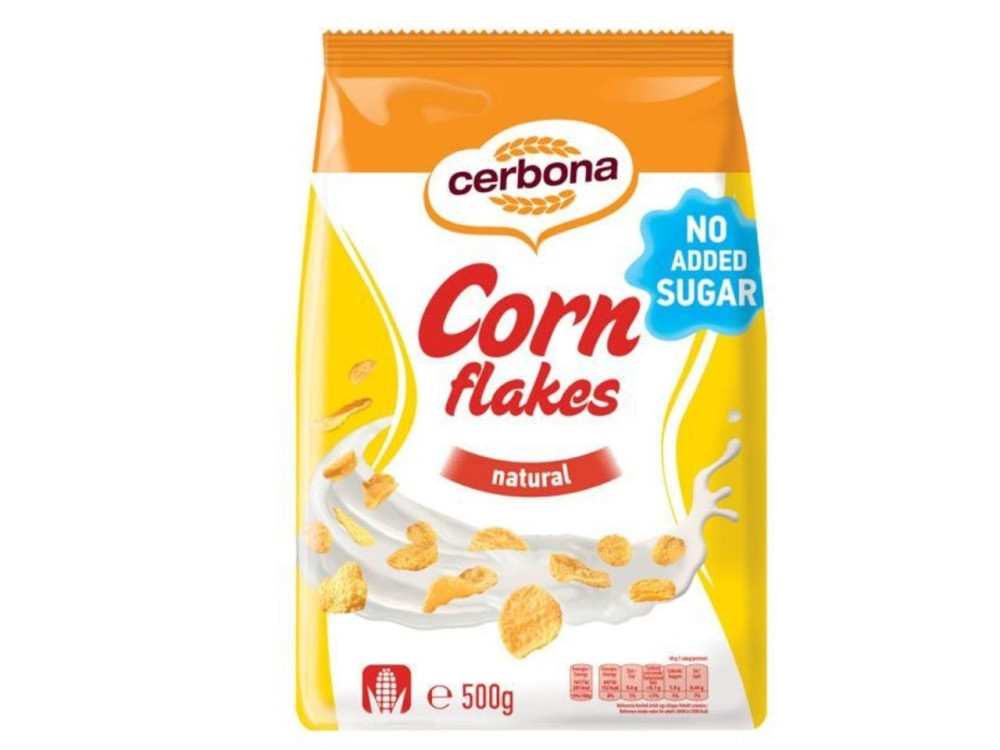 CERBONA CORN FLAKES KUKORICAPEHELY HOZZÁADOTT CUKOR NÉLKÜL 500G