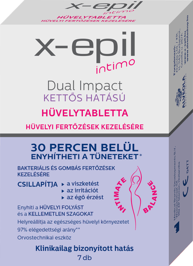 X-Epil intimo dual impact kettős hatású hüvelytabletta 7 db akciós termékkép 1