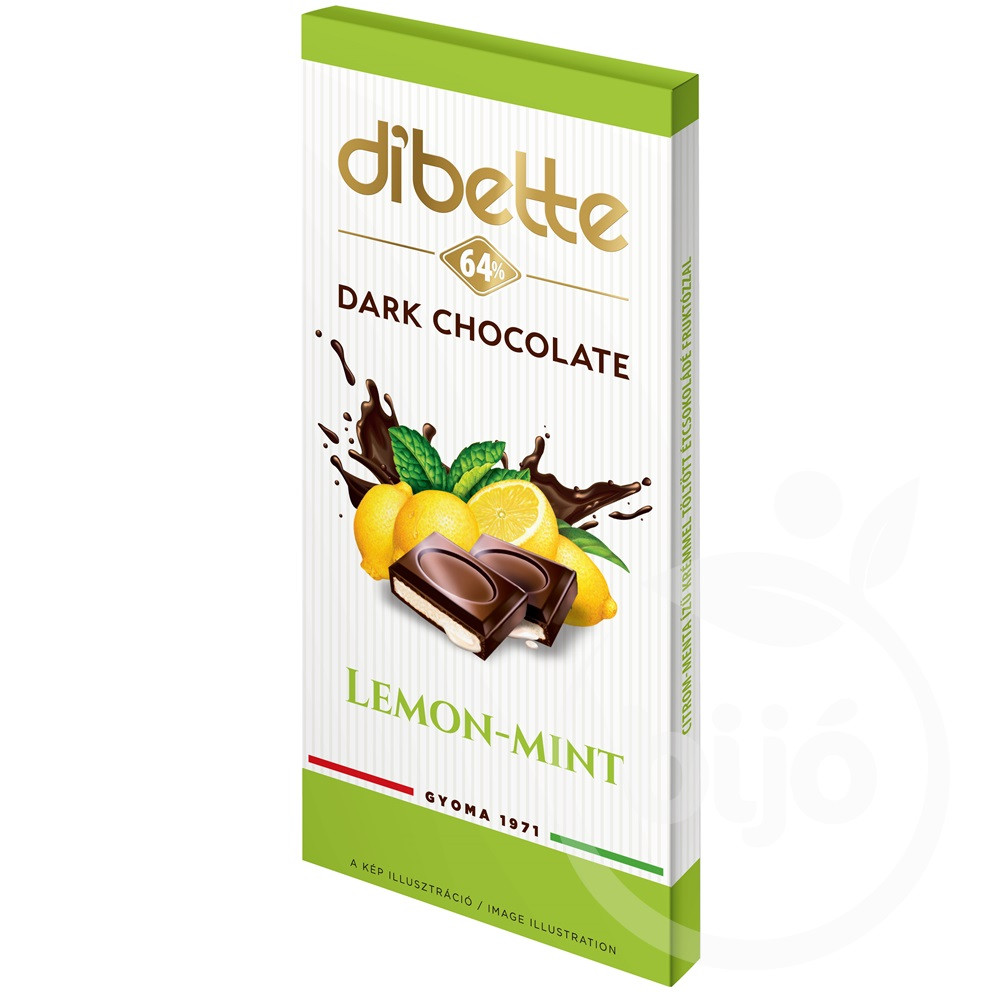 Diabette töltött étcsokoládé citrom-menta 80 g akciós termékkép 1