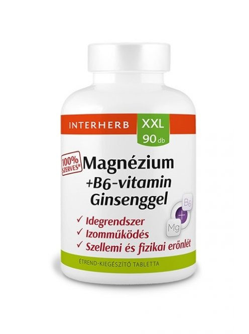 INTERHERB XXL MAGNÉZIUM 100% SZERVES + B6 + GINSENG TABLETTA 90DB