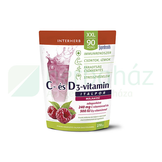Interherb Xxl C + D3-Vitamin Málnaízű Italpor 90 Adag 270G akciós termékkép 1