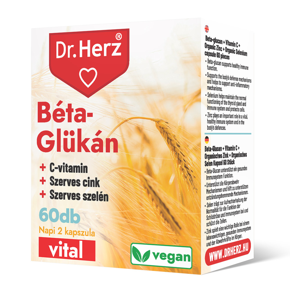 DR Herz Béta-Glükán+Szerves Cink,Szelén+C-vitamin 60 db VEGAN kapszula akciós termékkép 1