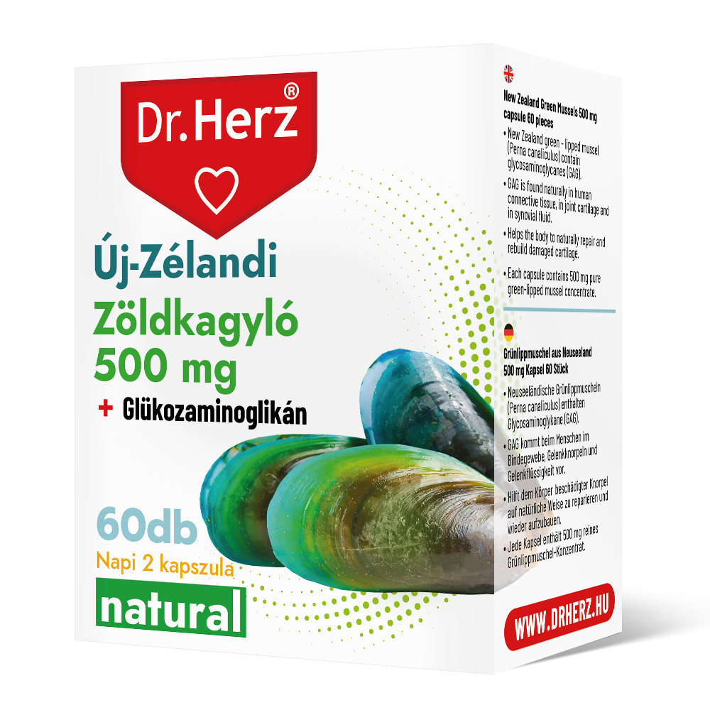 DR Herz Zöldkagyló kivonat 500 mg 60 db kapszula doboz #TH akciós termékkép 1