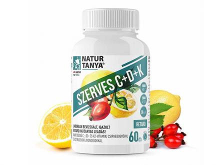 Natur Tanya® 1000 mg Retard C-vitamint 60 db, D3- és K2-vitaminokat, valamint csipkebogyó kivonatot és citrus bioflavonoidokat tartalmazó, szerves, nyújtott felszívódású tabletta