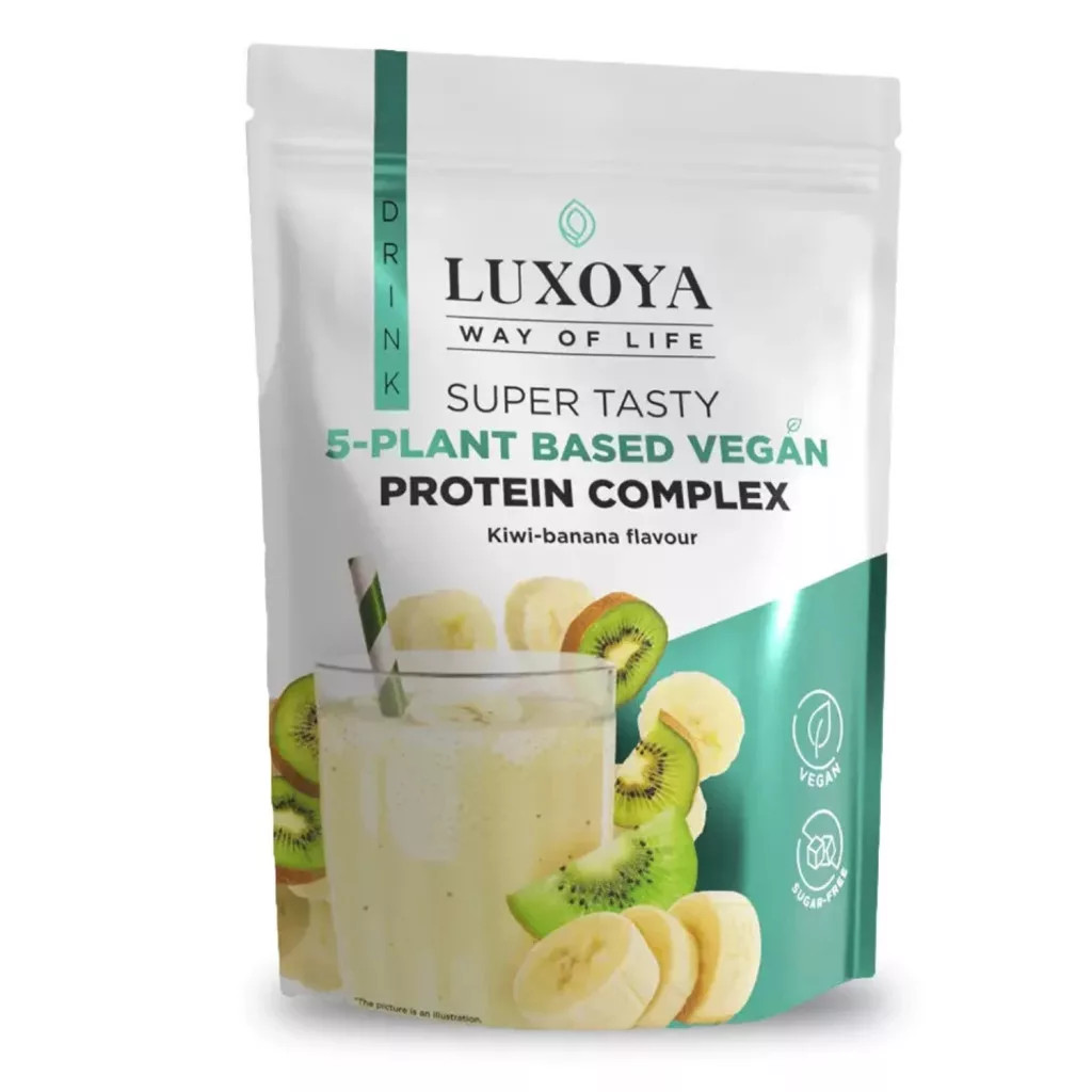 Luxoya Super Tasty 5-plant based VEGAN Protein Complex 450g DOY -Kivi-banán ízű