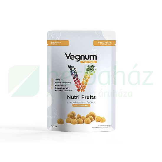 Vegnum Nutri Fruits Citrom Ízű Étrend-Kiegészítő Gumigyümölcs C-Vitaminnal 30Db akciós termékkép 1