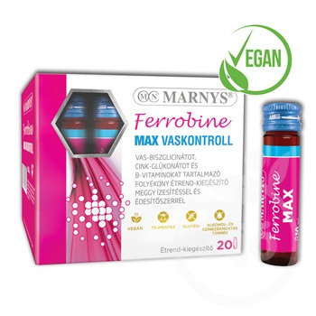 Marnys ferrobine max vaskontroll vas-biszglicináttal meggyízű ivóampulla édesítőszerrel 20x10ml